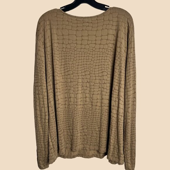 Talbots Top Womens 2X Gold Animal Print Cap Sleeve Boat Neck Long‎ Sleeve Nylon - Picture 2 of 9